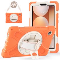 For Samsung Galaxy Tab A11 2025/Tab A9 2023 Case 8.7 inch (SM-X133/X135/ SM-X110/X115), 360 Hand Strap, Shoulder Strap, Kickstand, Rugged Drop Protection, Coral Orange