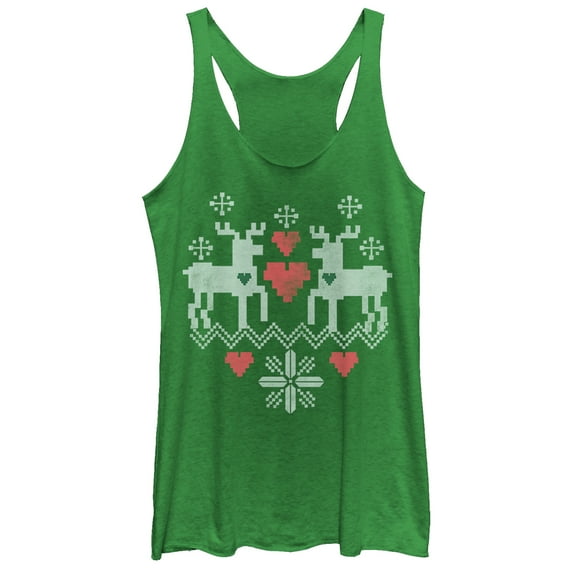 Women's Lost Gods Christmas Reindeer Love  Racerback Tank Top Envy Green Large