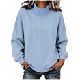 thumbnail image 6 of Kizanda Women Striped Mock Neck Sweatshirt with Front Pocket Loose Fit Printed Fashion Long Sleeve Pullover Sweatshirt Casual Outdoor Soft Raglan Sleeve Fall Winter Blouses M, 6 of 7