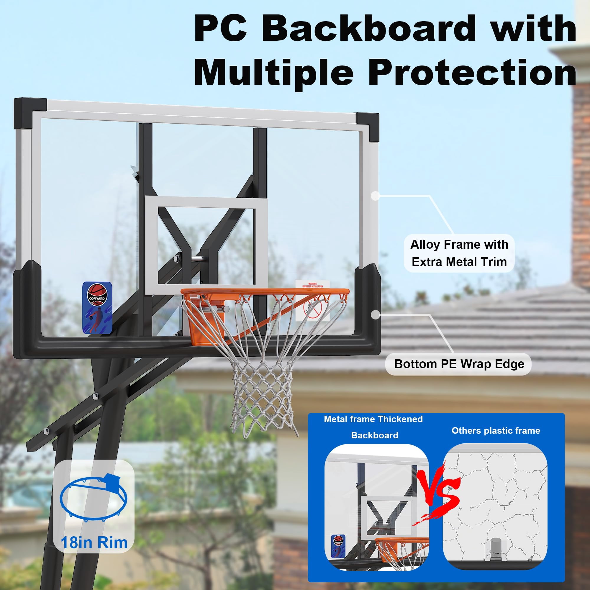 Cofiyard LED Light Portable Basketball Hoop with Extra Sandbag, 5.25-10FT Height Basketball Goals System with Large Backboards for Youth and Adult