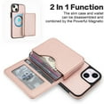 thumbnail image 5 of Case For iPhone 15 RFID Blocking Protective Purse Case With Magsafe Kickstand 2 In 1 Detachabl Flip Horizontal multi-slot card holder Shockproof Protective Leather Cover,Rose gold,For iPhone 15, 5 of 8