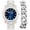 DX-Blue-Silver, variant on Blinged Out Silver Iced-out Round Luxury Mens WristWatch w/Blinged Out Bracelet - (L0504RNB Cuban SLV Money Green)