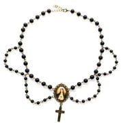 RABBITH Glass Beads Black Rosary Catholic Necklace Prayer Miraculous Medal for Cross Holy Religious Jewelry Gifts for Women Men