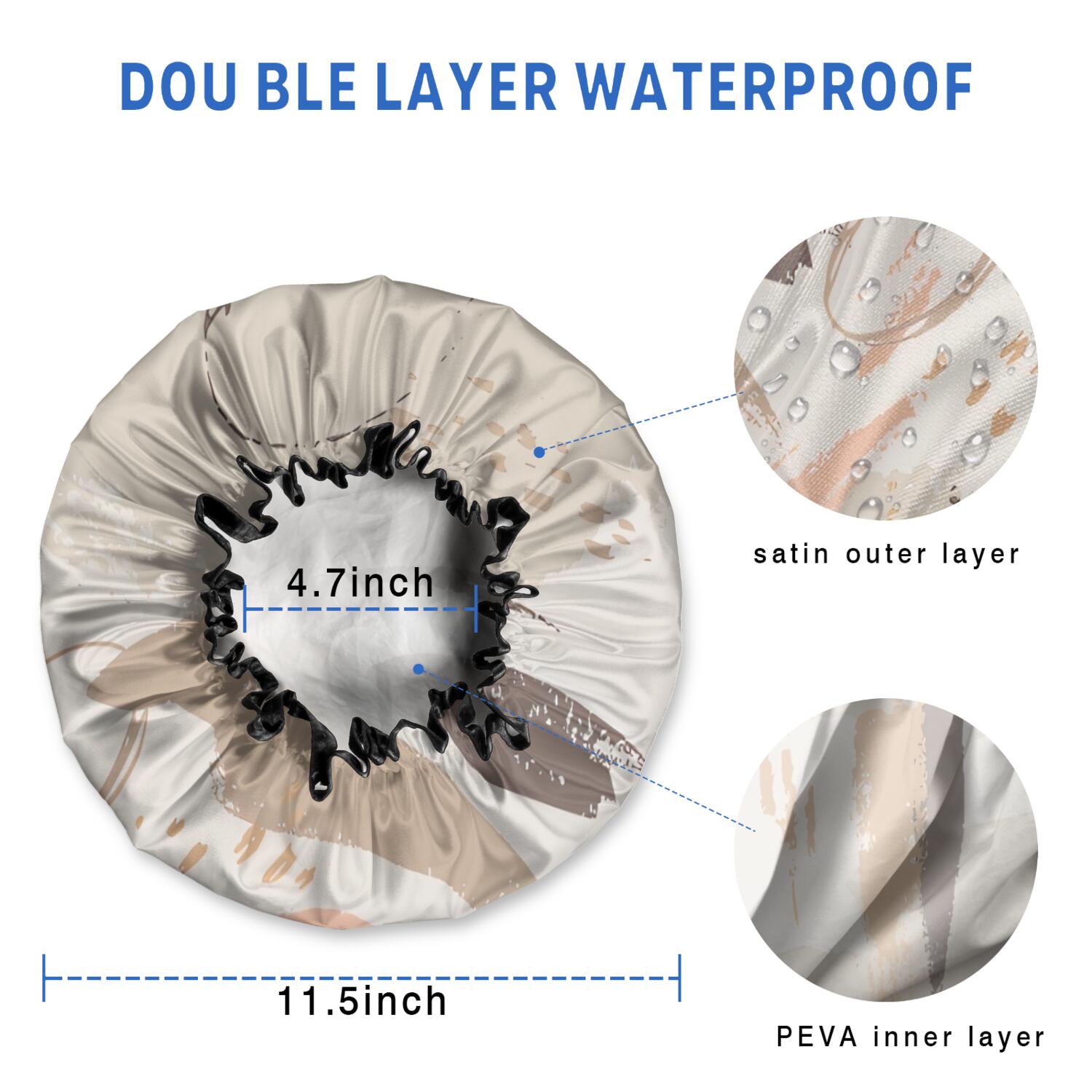 Shower Caps,Brown Boho Abstract Pattern Waterproof Shower Cap for Women 4 Pieces,Double Reusable Hair Cover for Shower PEVA Elastic Stretch Hem