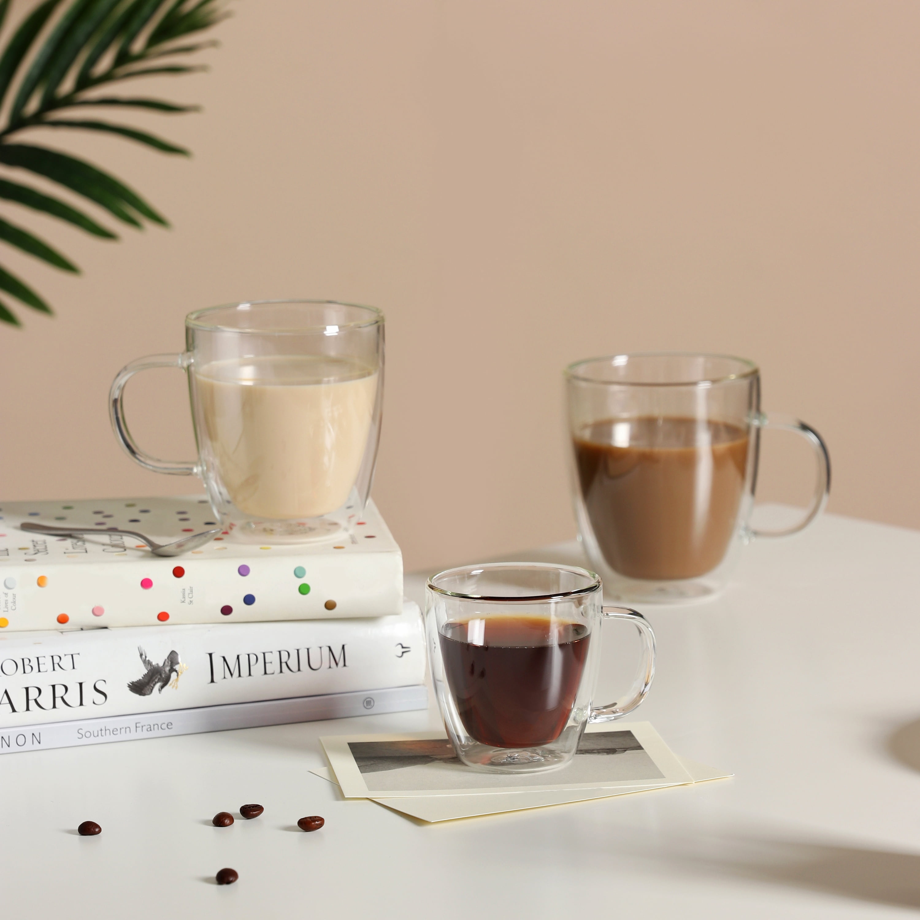CNGLASS Insulated Espresso Glass Mugs 5.4oz, Clear Coffee Mugs Set of 6, Double Wall Glass Mug with Handle, Cappuccino, Latte, Tea Cups