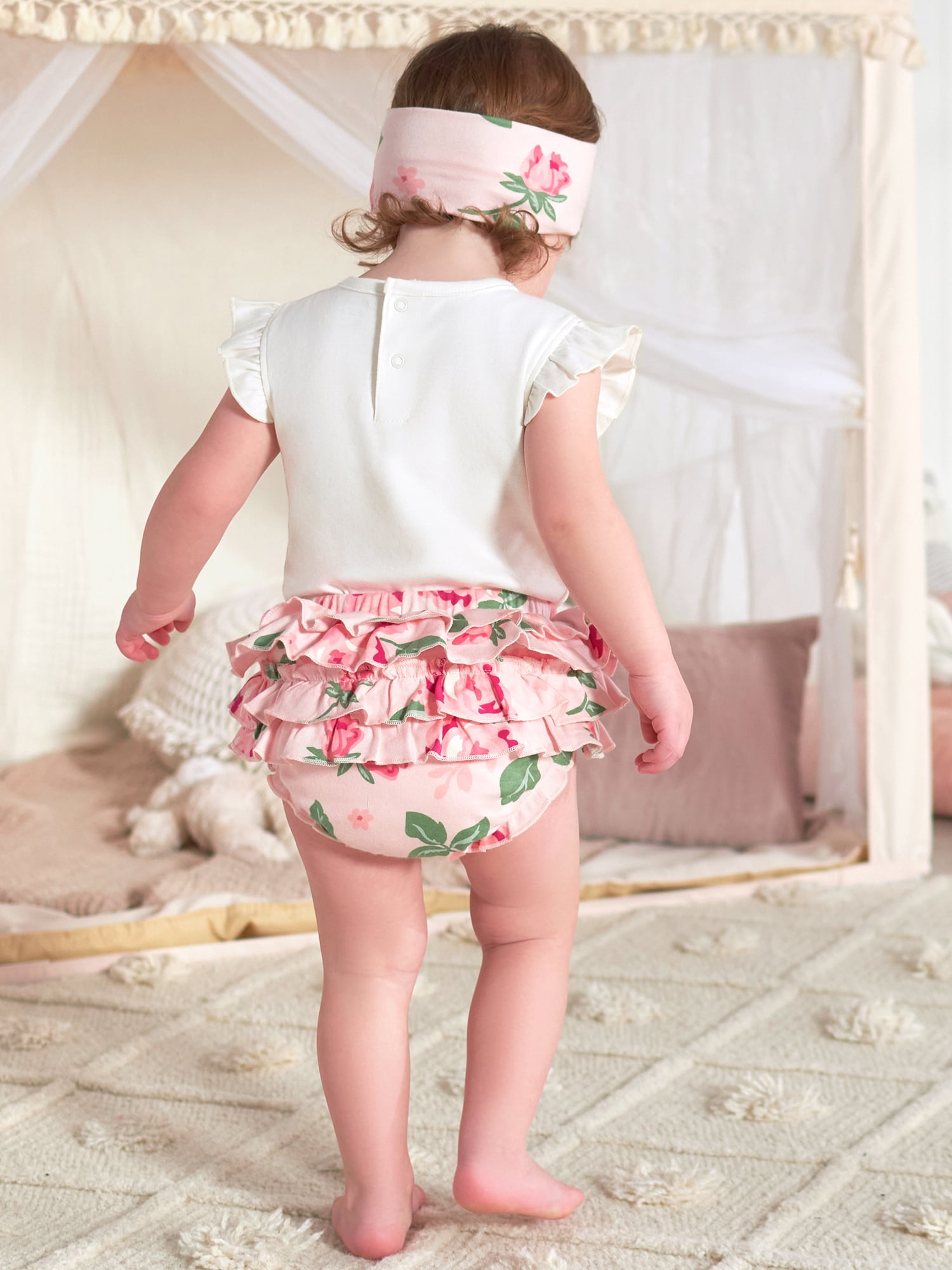 Gerber Baby Girl Onesies Bodysuit, Diaper Cover & Headband Outfit Set, 3-Piece, (0/3 Months - 12 Months)