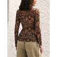 thumbnail image 5 of Women'S Sheer Mesh Long Sleeve Tops Print Button Down Ruched Y2k Blouse Shirts, 5 of 9