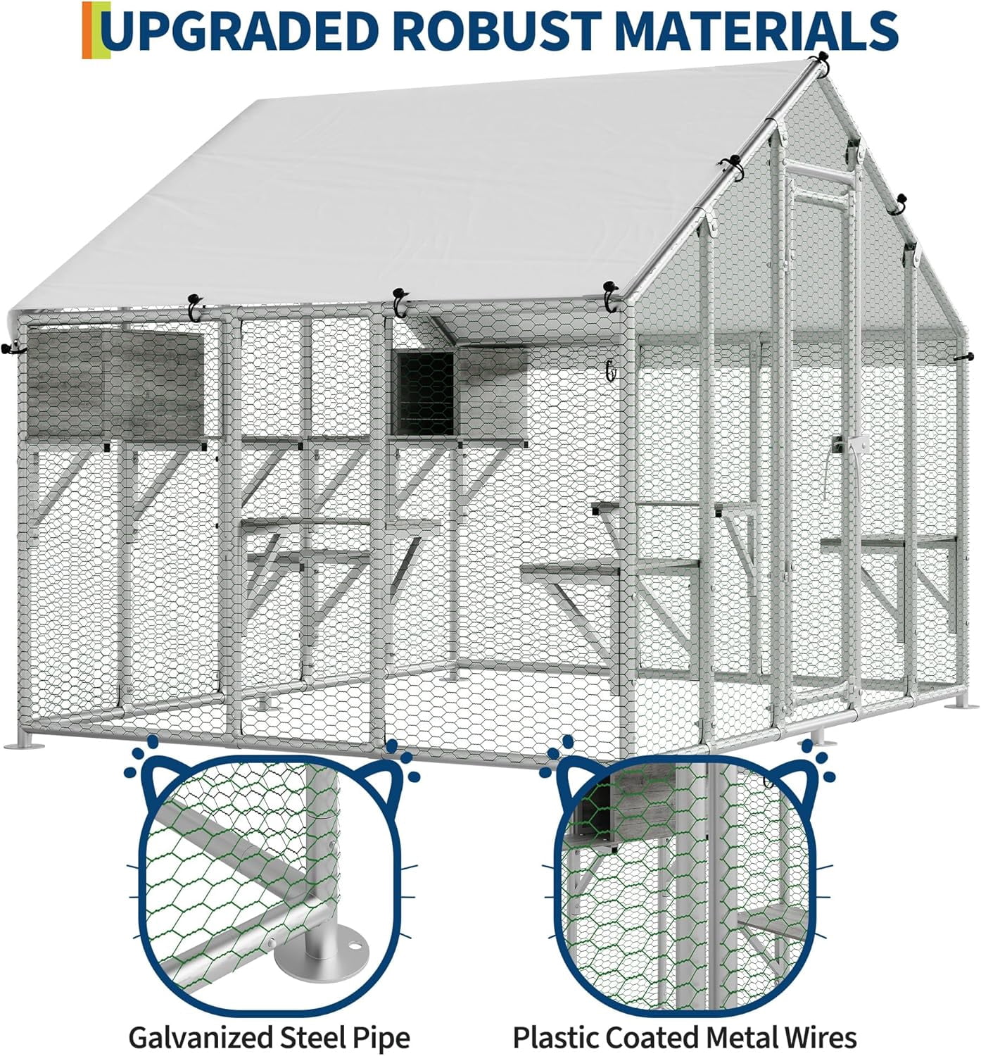 QinaQin Large Catio Outdoor Cat Enclosure for Multiple Cats, Outdoor Large Cat House with Waterproof Cover, 2 Resting Boxes and 7 Platforms, Extra Large Walk-in Cat Patio for Patio, Yard,Gray