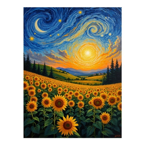 Diamond Art Kit for Adults, Sunflowers Starry Night Landscape Diamond Painting for Adults Beginners, DIY Diamond Art Painting Kits, 5D Diamond Painting Crafts for Home Decor 12x16 Frameless