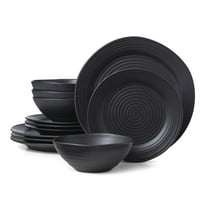 Oneida Ridge Black 12-Piece Stoneware Tableware Set (Service for 4)