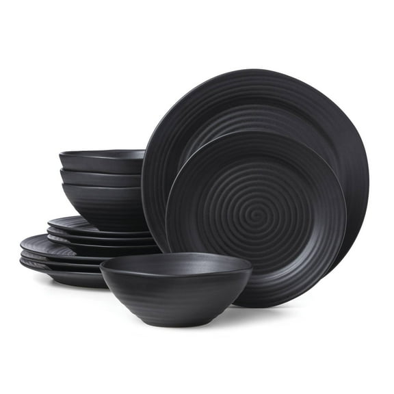 Oneida Ridge Black 12-Piece Stoneware Tableware Set (Service for 4)