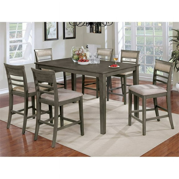 Bowery Hill Wood 7 Piece Counter Height Set in Weathered Gray