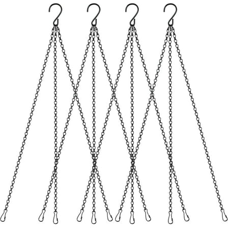 4 Pack 18Inch Hanging Basket Chain Hook Black Hanging Chain with Hooks Flower Pot Chain Replacement Plant Hangers for Bird Feeders Planters Wind Chimes and Decorative