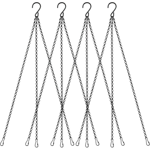 4 Pack 18Inch Hanging Basket Chain Hook Black Hanging Chain with Hooks Flower Pot Chain Replacement Plant Hangers for Bird Feeders Planters Wind Chimes and Decorative