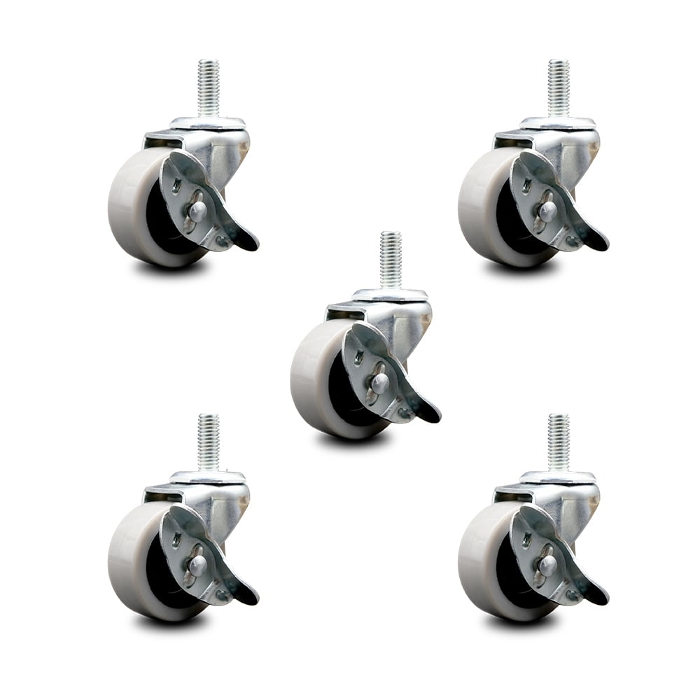 Service Caster 2 Inch Swivel Polyurethane Casters and 3/8 16 TPI x 1 Threaded Stem and Brake