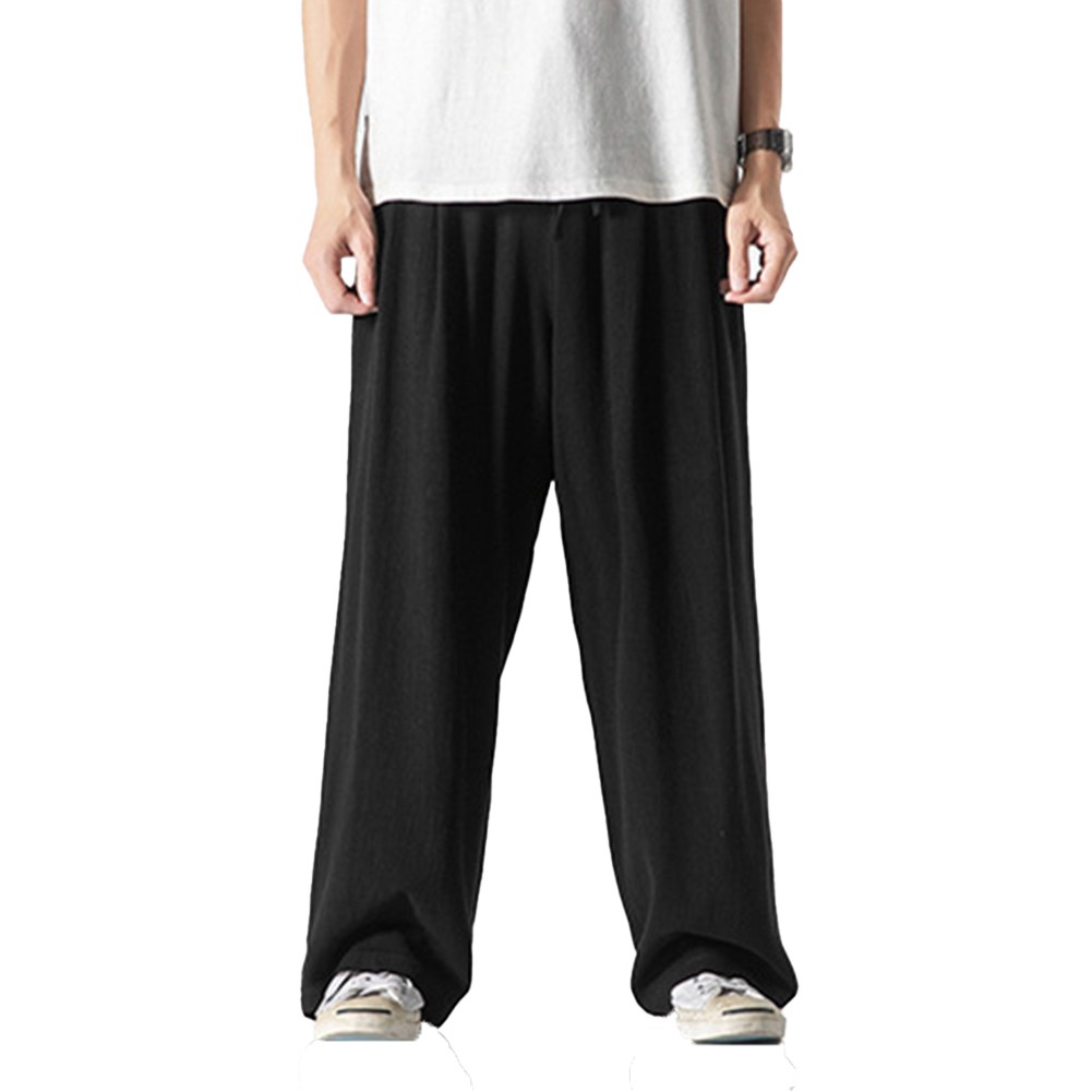 Mens Casual Baggy Pants Elastic Waist Loose Soft Trousers Solid