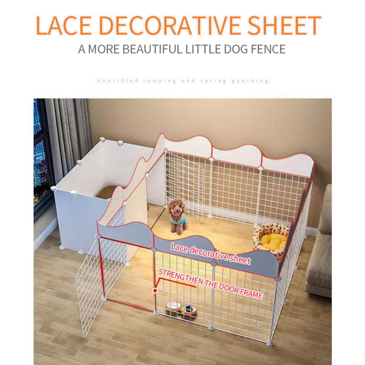 DIY Indoor Pet Playpen with Potty Area - Customizable Small Dog Fence & Exercise Pen, 18-Panel Metal & Resin Puppy Kennel with Doors, White (65" L x 44" W x 22" H)