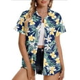 thumbnail image 3 of JTZGDY Women Hawaiian Shirt Soft Cool Summer Hawaii Shirts Floral Tropical Print V Neck Collared Beach Vacation T-Shirt Short Sleeve Button Up Lightweight Cardigan Tops Green#01 XXXL, 3 of 7