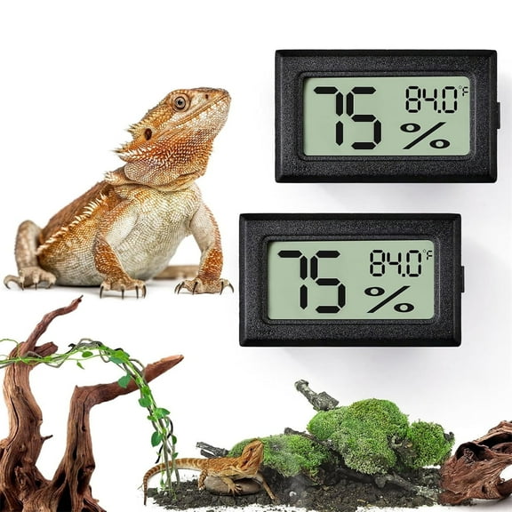 Tutuviw Reptile Thermometer and Humidity Gauge,2Pcs Digital Adhesive Reptile Terrarium Hydrometer,Bearded Dragon Tank Accessories Pet Humidity Meter Supplies for Leopard Crested Gecko