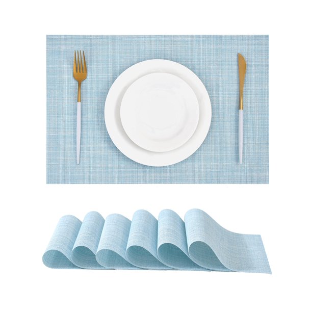 Placemats Leetaltree, tejido suave, azul cielo, juego de 6 unidades de vinilo PVC