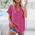 thumbnail image 6 of Kagetolytai Womens Tops Womens Short Sleeve Shirts Solid Color Casua Button Down Blouse Tops With Chest Pocket Summer Tops for Women 2024 Hot Pink S, 6 of 6