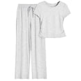 thumbnail image 4 of SUNBS 2 Piece Outfits Matching Summer Sweatsuit Lounge Set Womens Wide Leg Pants Side Ruching Crop Top, 4 of 7
