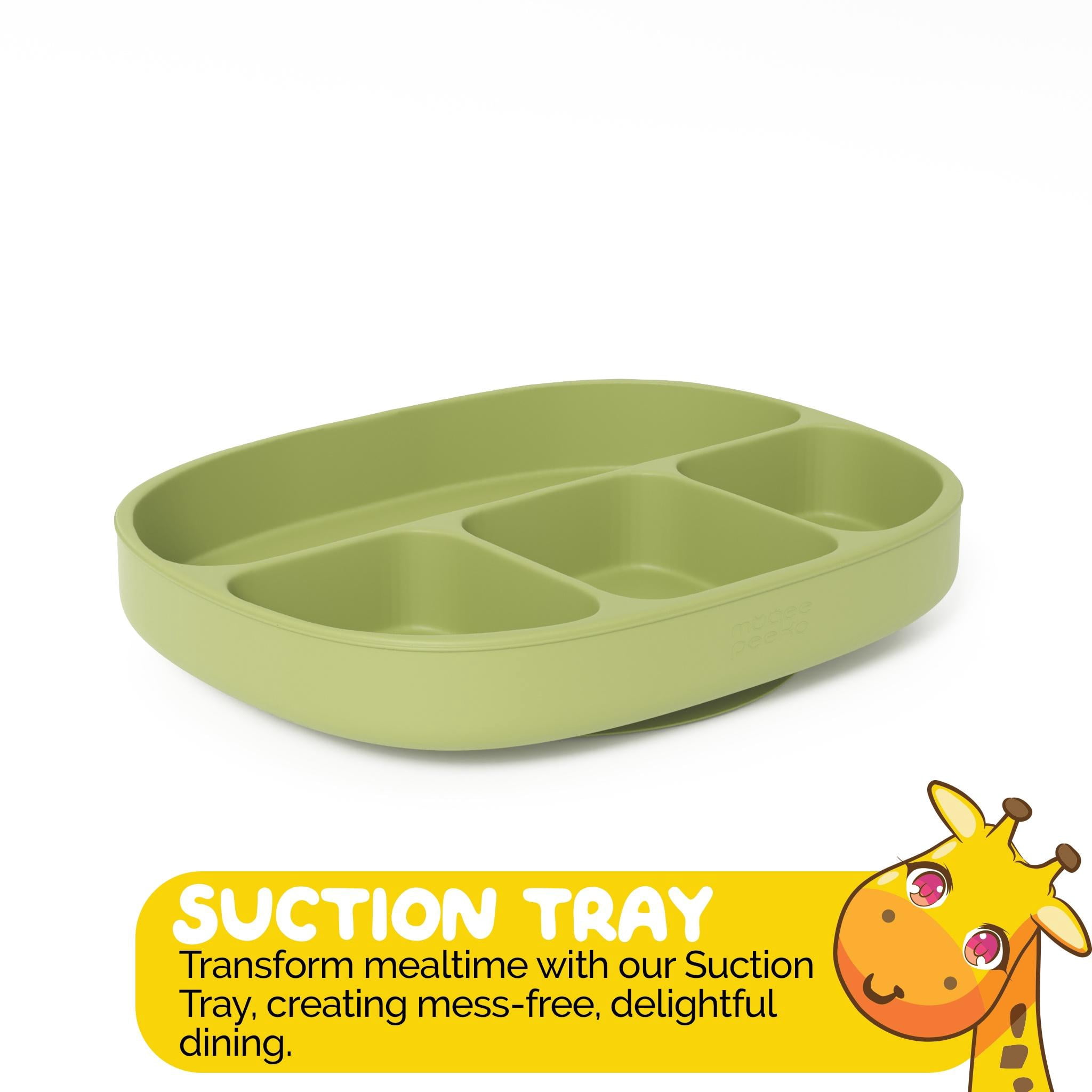 Muqee Peeko Baby Feeding Set Green Tray with Sections and Utensils 3 Piece