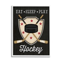 Stupell Indtries Eat Sleep Play Hockey Phrase Crossed Sticks Puck,11 x 14,Design by Jennifer Pugh