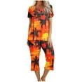 thumbnail image 2 of Haivin Women's Printed Casual Pajama Set, Round Neck Short Sleeve Top with Capri Pants, for Sleep and Home Loungewear, 2 of 7