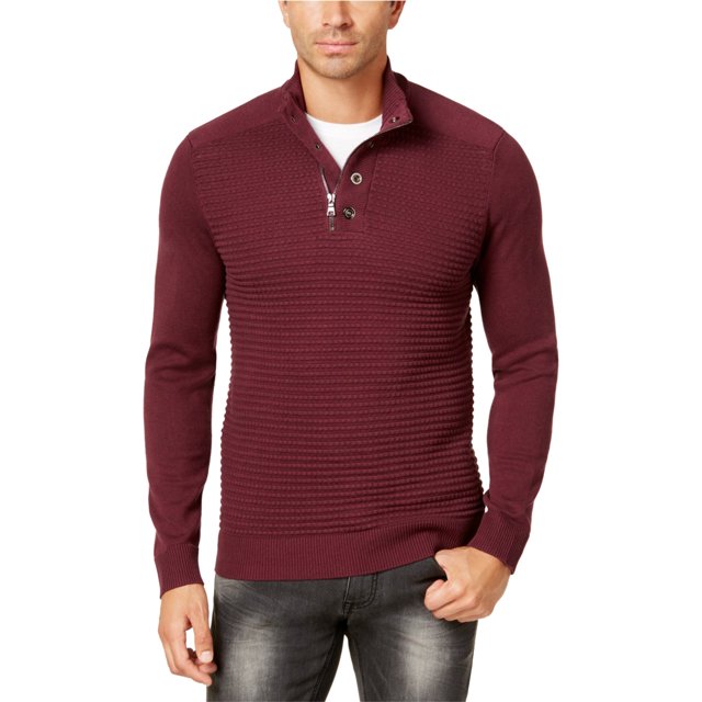 INC Mens Double-Placket Pullover Sweater, Rojo, Mediano