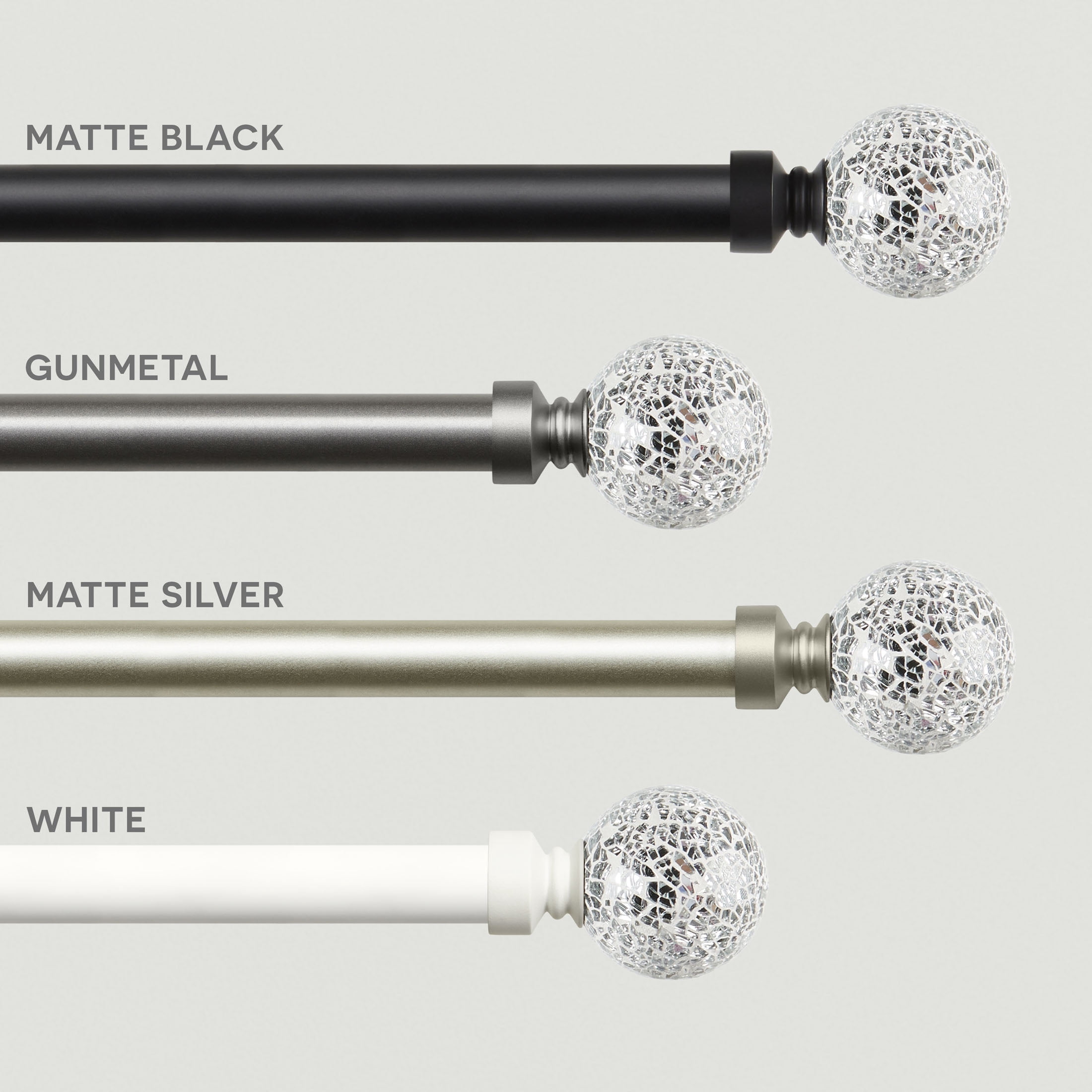Exclusive Home White Mosaic 1" Curtain Rod and Coordinating Finial Set, Matte White, Adjustable 36"-72"