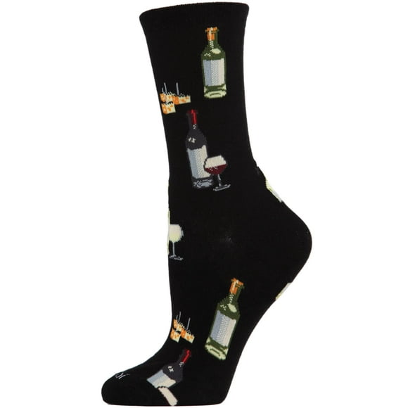 MeMoi Wine and Cheese Rayon Blend Crew Socks Black 9-11