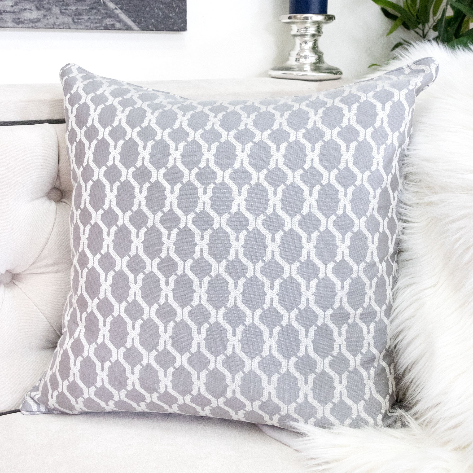 Amelia Silver Geometric Polyester 20 in. x 20 in Throw Pillow (Set of 2)