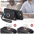 thumbnail image 5 of Phone Case for iPhone 15 6.1 inch Wallet Cover with Tempered Glass Screen Protector and Wrist Strap Lanyard RFID Credit Card Holder Ring Stand iPhone15 5G i i-Phone i15 15Case Women Men Black, 5 of 14