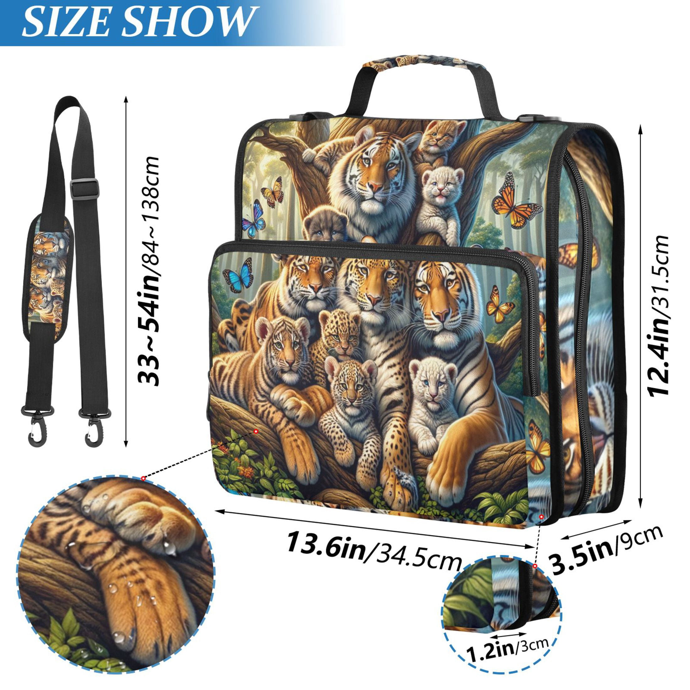 3 Ring Zipper Binder with Shoulder Strap Waterproof Trapper Keeper 2 Inch D-Ring 500 Sheets Capacity Family Tigers and Leopards