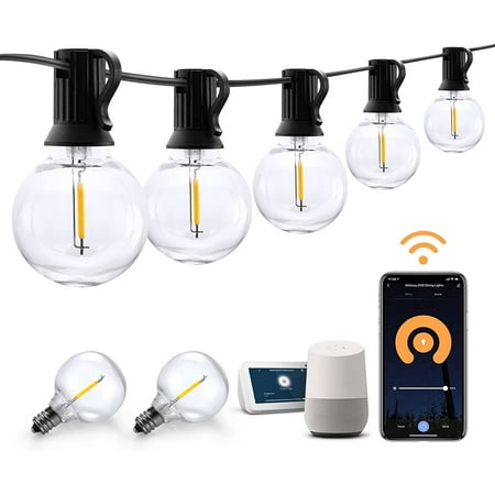 

100Ft G40 Globe Patio Lights with 50 Dimmable LED Bulbs APP Control