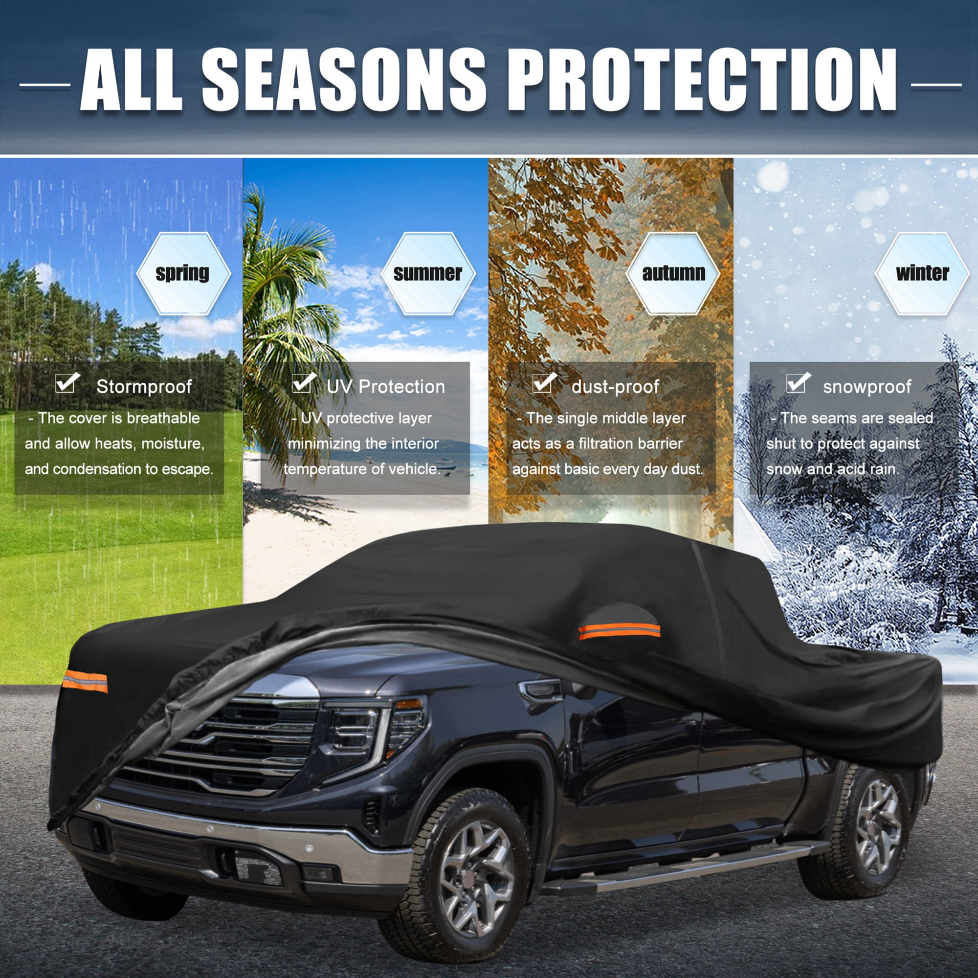 Unique Bargains 210D-PU Car Cover for GMC Sierra Crew Cab 6.6ft Bed 2014-2023