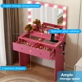 thumbnail image 3 of Zimtown Vanity with Mirror and Light, Makeup Desk  with Charging Station and Storage, Dressing Table with Hair Dryer Rack for Bedroom, Pink, 3 of 8