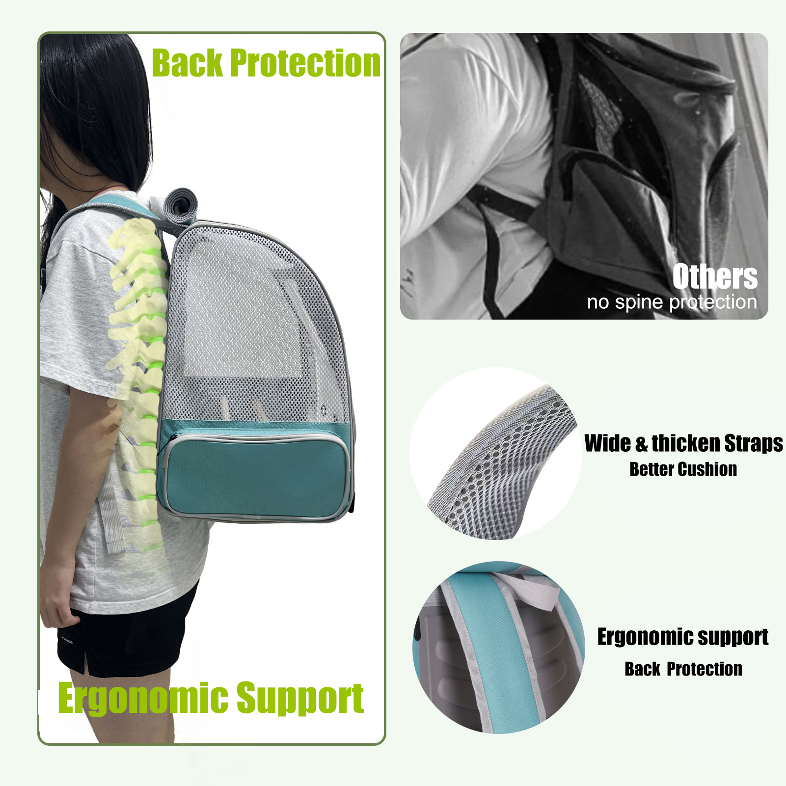 Halinfer Breathable Bird Carrier Backpack with Standing Perches and Metal Tray, Green
