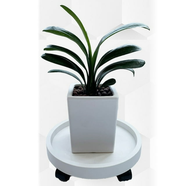 Plant Caddy, Plant Pot Stand with Rotating Wheels, Round Potted Plant Stand on Wheels, Wheeled Planter Saucer Tray Flower Pot Tray Flower Pot Rack for Balcony White