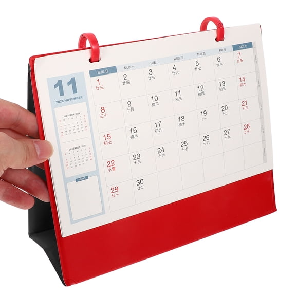 LOLIPPYY 2026 Compact Red Standing Desk Calendar with Clear Date Display for Office and Home Planning
