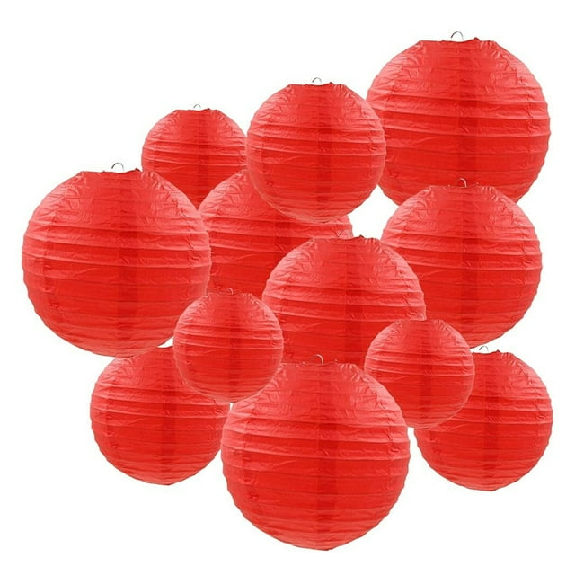 Paper Lanterns 12 Pcs Assorted size of 6" 8" 10" 12" Chinese Round Paper Hanging Decorations Lanterns Lamps for Home Decorations, Parties, and Weddings