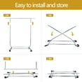 HomGarden Foldable Metal Single Rod Garment Rack with Movable Wheels and Adjustable Clothing
