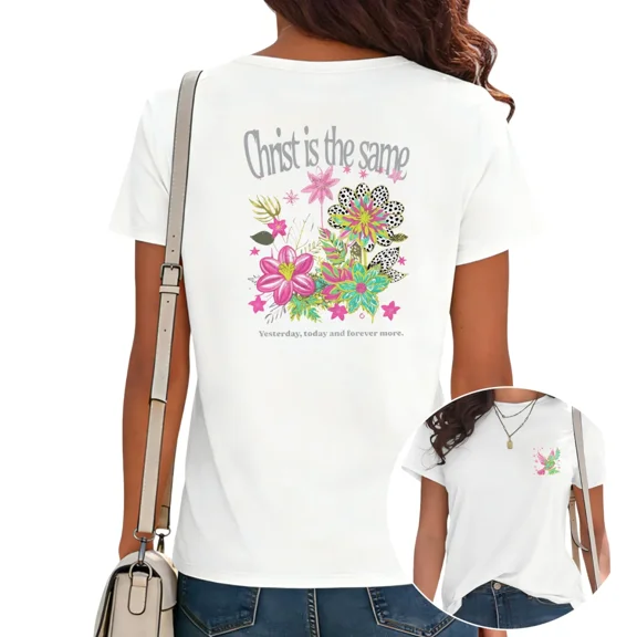 UNISHE Unisex Hebrews 13:8 Scripture Tshirts Forever Bible Verse Graphic Tees Christ Casual Tops for Daily Outfits White, S
