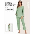 thumbnail image 3 of MAYFISH Women's 100% Cotton Pajama Set with V-Neck, Long Sleeves & Long Pants, 2-Piece Sleepwear with Pocket(Sage Green, Medium), 3 of 5