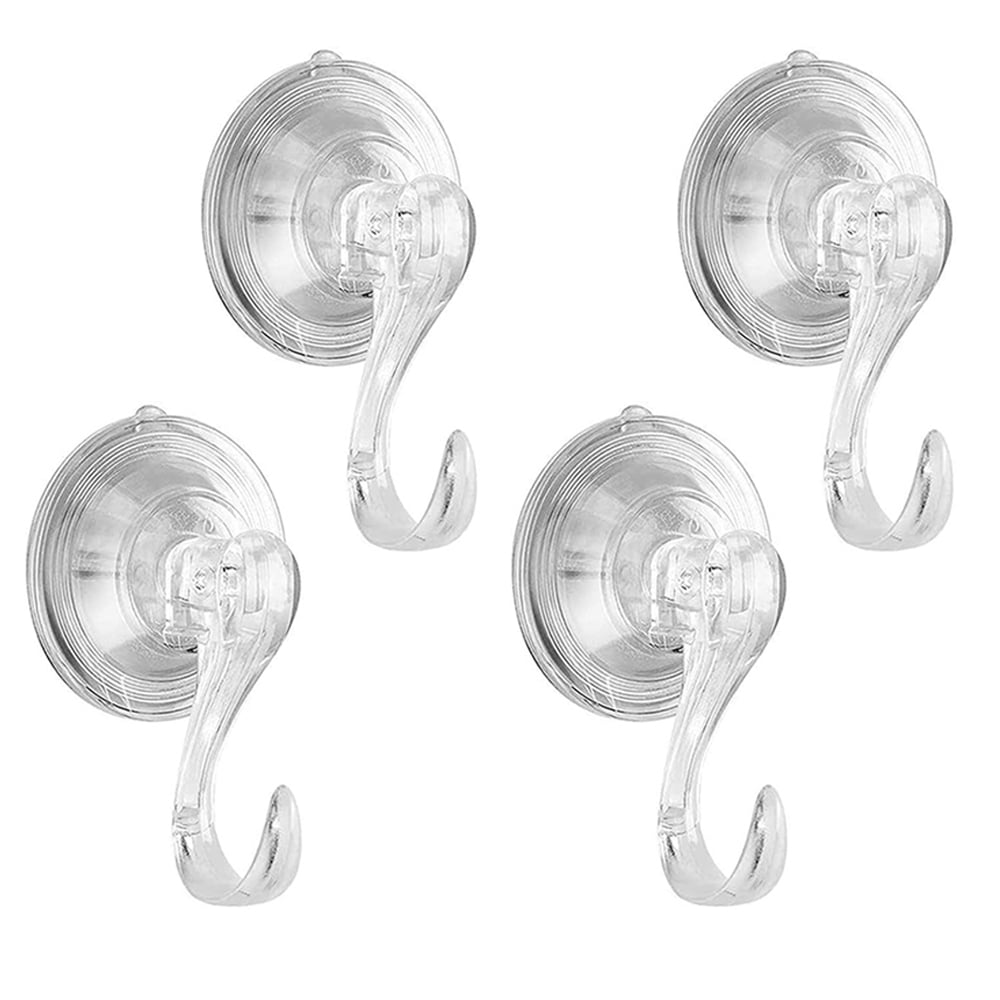 4 Pack Suction Cup Hooks, Clear Reusable Heavy Duty Vacuum Suction Cup Hooks for Shower, Kitchen Bathroom Towel Hooks Removable Wreath Door Hanger