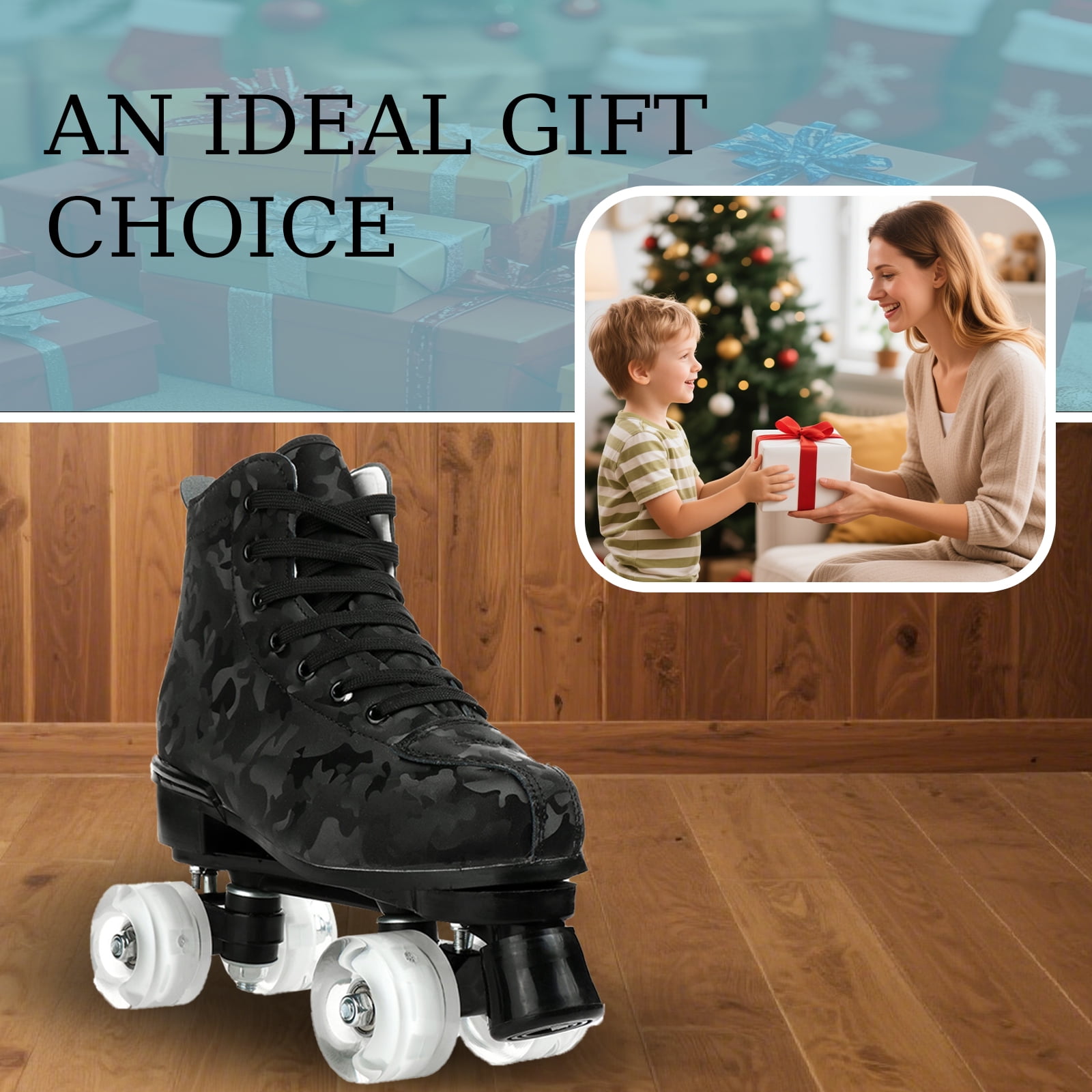 LIXI Black Roller Skates,Double Row Light-up Skates for Kids, Teens  Adults,Durable PU Wheels(Women's 8.5/Men's 7.5)