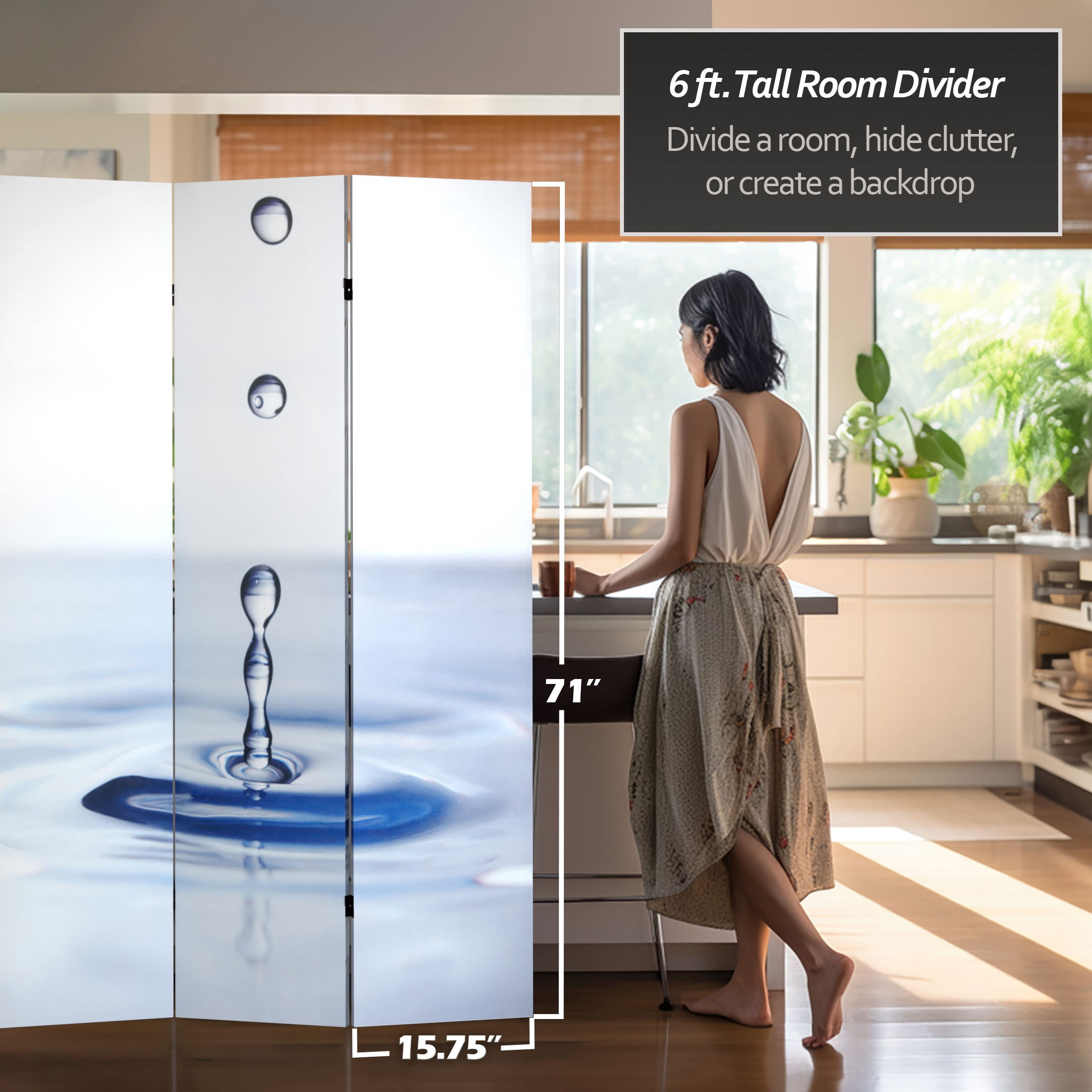 Oriental Furniture 6 ft. Tall Water Zen Canvas Room Divider - 3 Panel