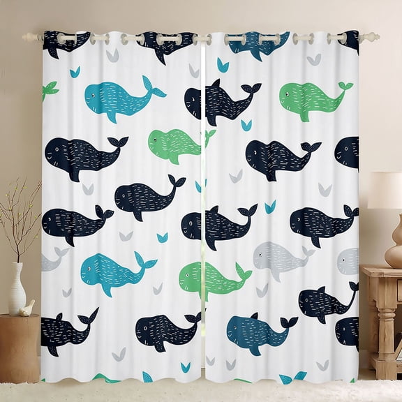 Manfei Colorful Whale Black Out Curtains for Kids Boys and Girls, Sea Animal Curtains Pack of 2 (42x63 Each)