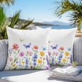 thumbnail image 4 of Purple Blue Pink Flower Outdoor Pillow Covers Pack of 2 Wildflower Butterfly Plant Waterproof Throw Pillow Covers Decorative Cushion Cases for Patio Garden Tent Balcony Couch 18x18 inch, 4 of 8